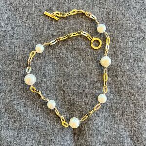 Sterling Silver 925 Gold Tone Paper Clip Chain Fresh Water Baroque Pearls 17”